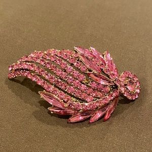 Vintage Pink Stone and Gold Costume Jewelry Brooch
